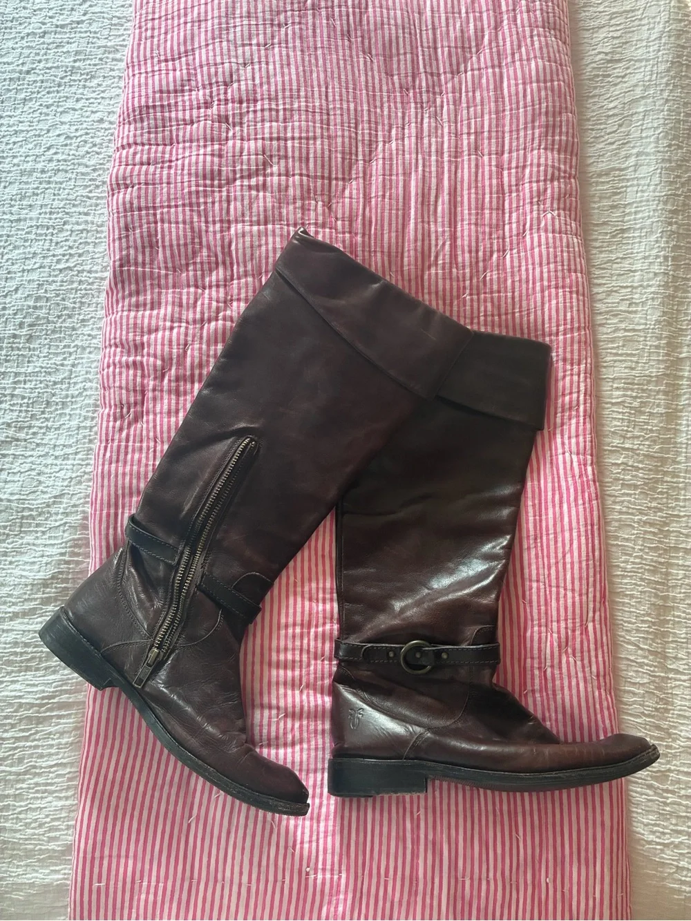 FRYE Women's Brown Leather Boots with Strap Detail perfect condition